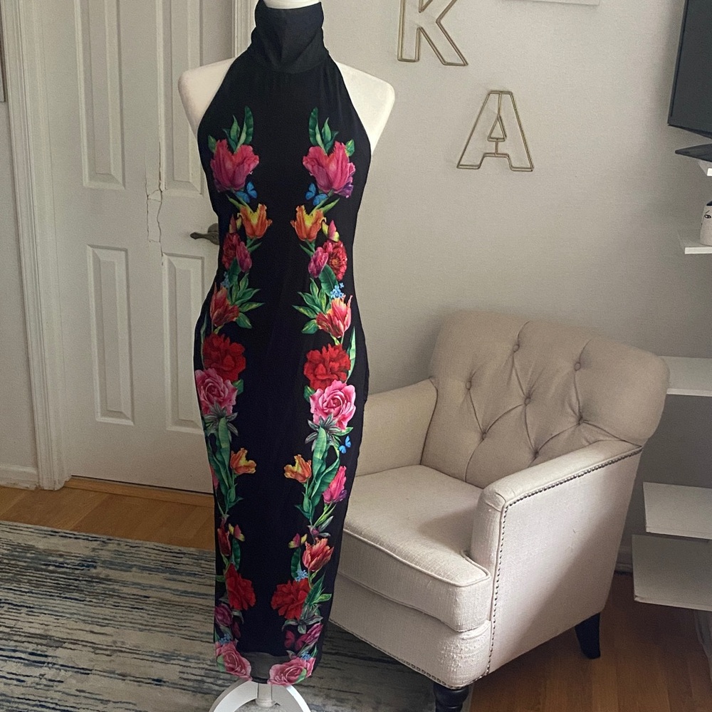 AFRM Black Floral Midi Dress NWT. Open back with great stretch.